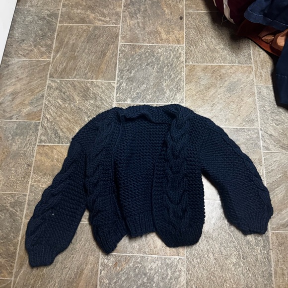 Sweaters - Navy Blue Cable Knit Women's Sweater